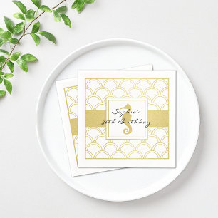Art Deco Wave Gold Glitter Seahorse Beach Party Napkin