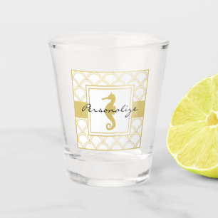 Art Deco Wave Gold Glitter Seahorse Shot Glass