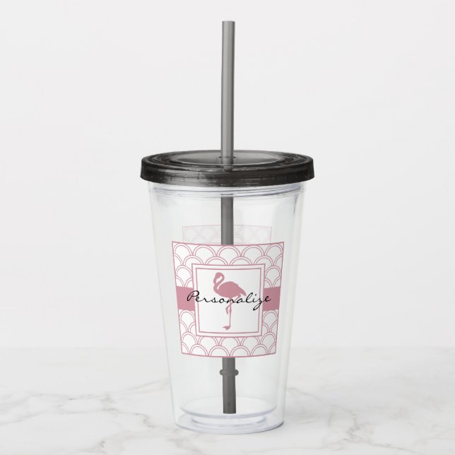 Art Deco Wave Patten Pink Flamingo Acrylic Tumbler (Front)