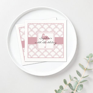 Art Deco Wave Patten Pink Flamingo Birthday Party Napkin