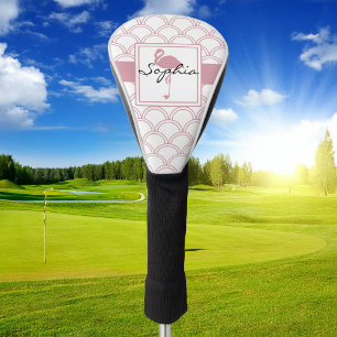 Art Deco Wave Patten Pink Flamingo Golf Head Cover