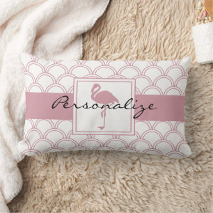 Art Deco Wave Patten Pink Flamingo Lumbar Cushion