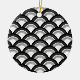 Art Deco wave pattern - black and white Ceramic Tree Decoration