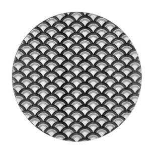 Art Deco wave pattern - black and white Cutting Board