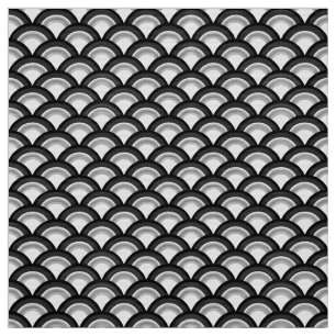Art Deco wave pattern - black and white Fabric