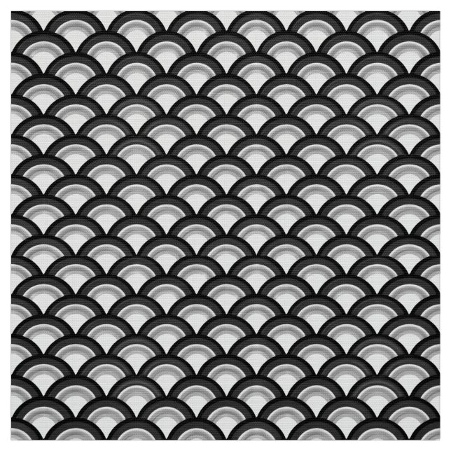Art Deco wave pattern - black and white Fabric (Swatch)