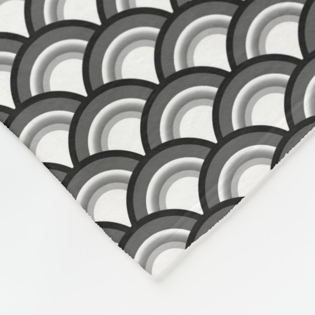 Art Deco wave pattern - black and white Fleece Blanket (Corner)