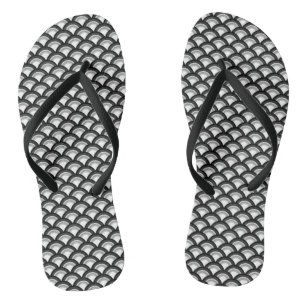 Art Deco Wave Pattern, Black and White Jandals