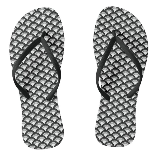 Art Deco Wave Pattern, Black and White Jandals (Footbed)