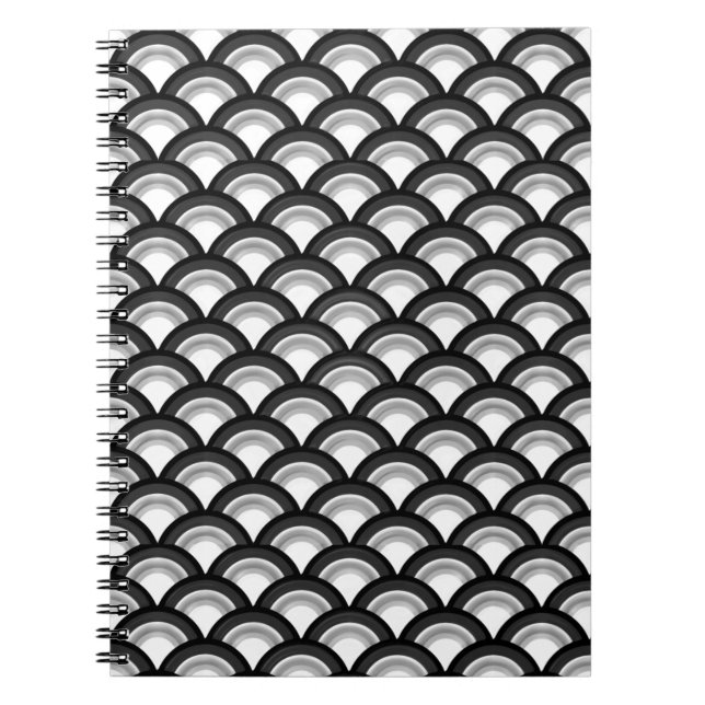 Art Deco wave pattern - black and white Spiral Notebook (Front)