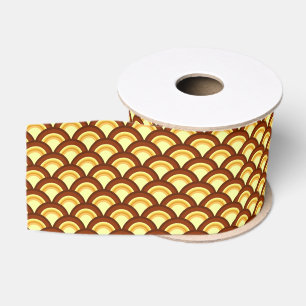 Art Deco wave pattern - chocolate and yellow Grosgrain Ribbon