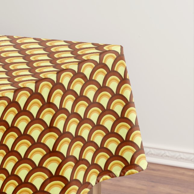 Art Deco wave pattern - chocolate and yellow Tablecloth (In Situ)