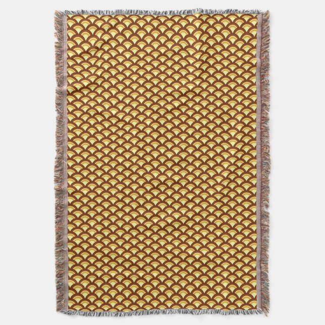 Art Deco wave pattern - chocolate and yellow Throw Blanket (Front Vertical)