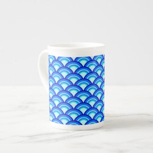 Art Deco wave pattern - cobalt and sky blue Bone China Mug