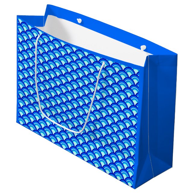 Art Deco wave pattern - cobalt and sky blue Large Gift Bag (Front Angled)