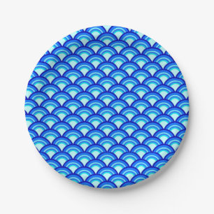 Art Deco wave pattern - cobalt and sky blue Paper Plate