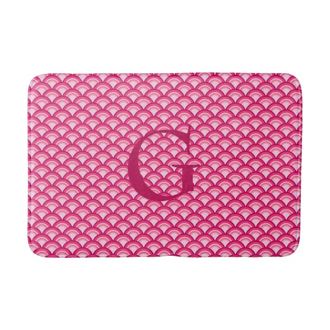 Art Deco wave pattern - fuchsia and coral Bath Mat (Front)