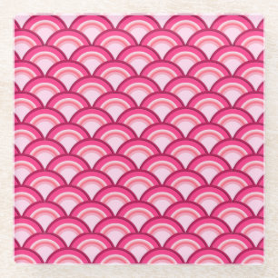 Art Deco wave pattern - fuchsia and coral Glass Coaster