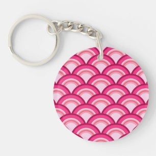 Art Deco wave pattern - fuchsia and coral Key Ring