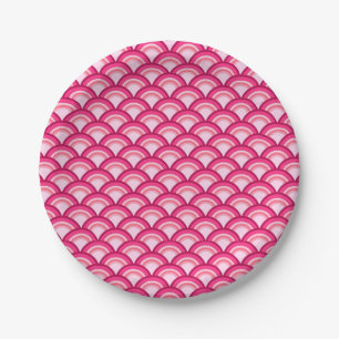 Art Deco wave pattern - fuchsia and coral Paper Plate