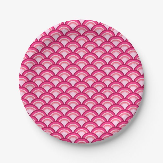 Art Deco wave pattern - fuchsia and coral Paper Plate (Front)