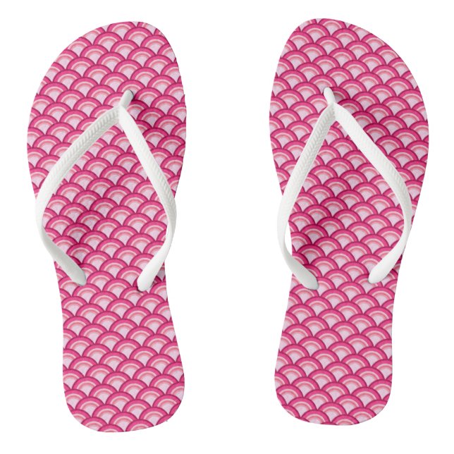 Art Deco Wave Pattern, Fuchsia and Pastel Pink Jandals (Footbed)