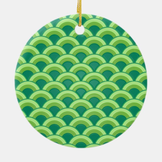 Art Deco wave pattern - jade green Ceramic Tree Decoration (Back)