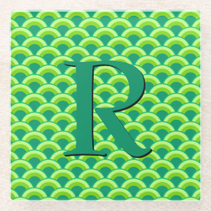 Art Deco wave pattern - jade green Glass Coaster