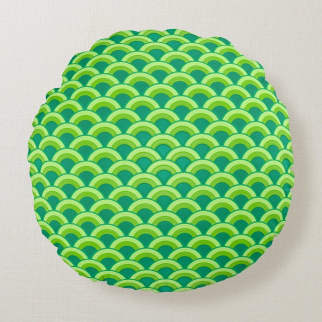 Art Deco wave pattern - jade green Round Cushion (Front)