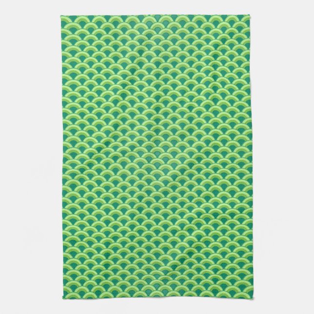 Art Deco wave pattern - jade green Tea Towel (Vertical)