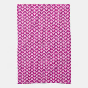 Art Deco wave pattern - magenta and pink Tea Towel