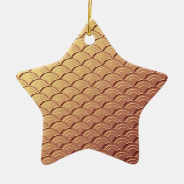 Art Deco wave pattern - metallic copper coloured Ceramic Tree Decoration (Front)