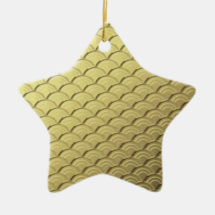 Art Deco wave pattern - metallic gold coloured Ceramic Tree Decoration