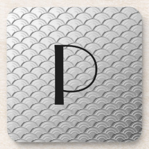 Art Deco wave pattern - metallic silver Coaster