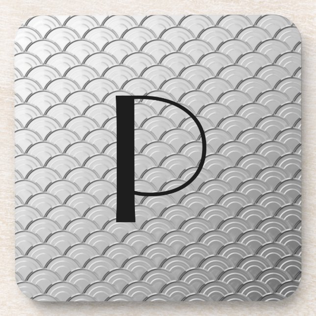 Art Deco wave pattern - metallic silver Coaster (Front)