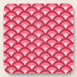 Art Deco wave pattern - red and fuchsia Coaster