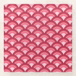 Art Deco wave pattern - red and fuchsia Glass Coaster
