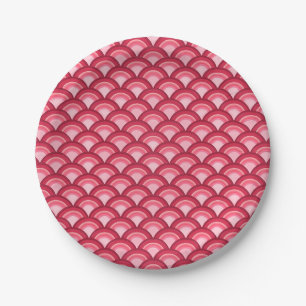 Art Deco wave pattern - red and fuchsia Paper Plate