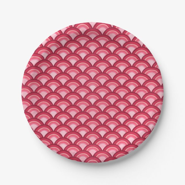 Art Deco wave pattern - red and fuchsia Paper Plate (Front)