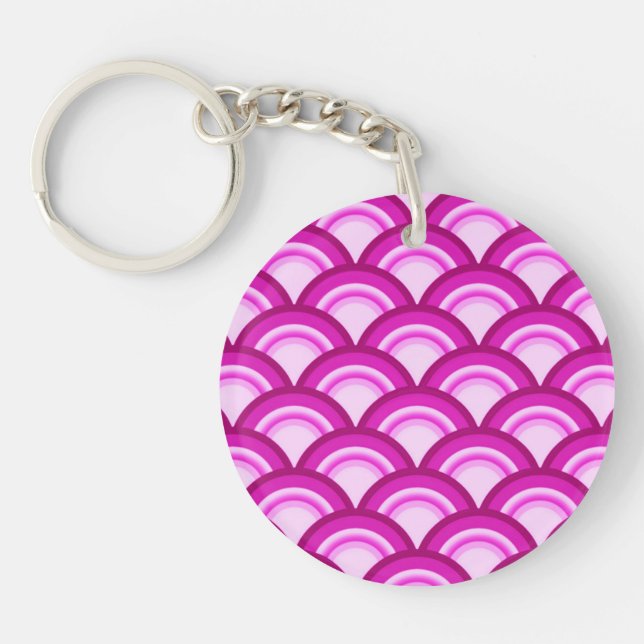 Art Deco wave pattern - shades of orchid Key Ring (Front)