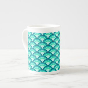 Art Deco wave pattern - shades of turquoise Bone China Mug