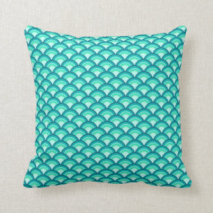 Art Deco wave pattern - shades of turquoise Cushion