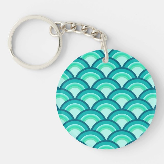 Art Deco wave pattern - shades of turquoise Key Ring (Front)