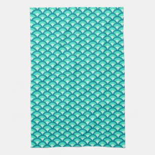 Art Deco wave pattern - shades of turquoise Tea Towel