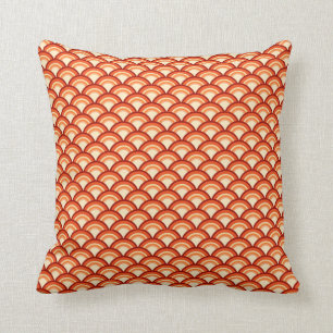 Art Deco wave pattern - tangerine orange Cushion