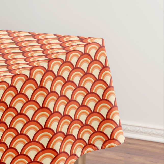 Art Deco wave pattern - tangerine orange Tablecloth (In Situ)