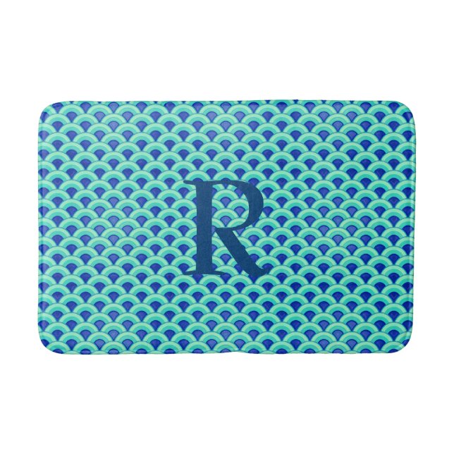 Art Deco wave pattern - turquoise and cobalt Bath Mat (Front)
