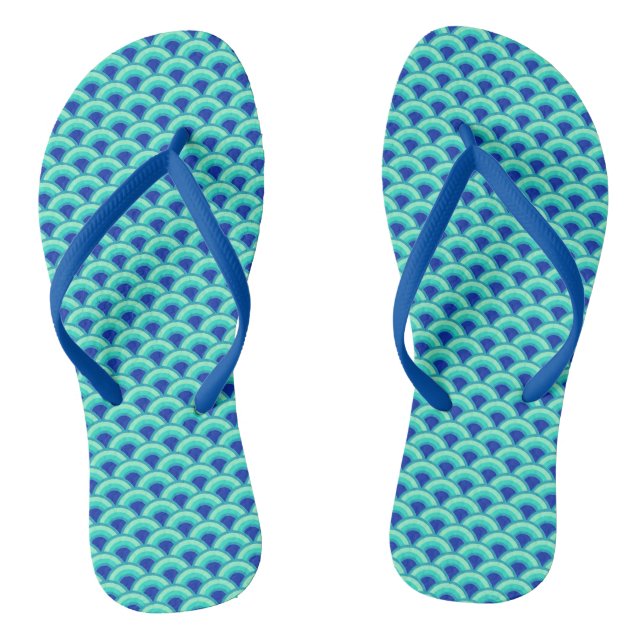 Art Deco Wave Pattern, Turquoise and Cobalt Blue Jandals (Footbed)