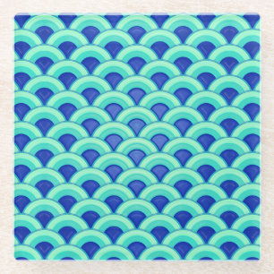 Art Deco wave pattern - turquoise and cobalt Glass Coaster