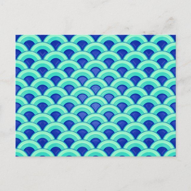 Art Deco wave pattern - turquoise and cobalt Postcard (Front)